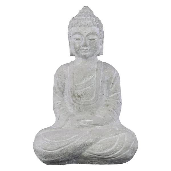 Benzara Cement Meditating Buddha Figurine with Ushnisha, White