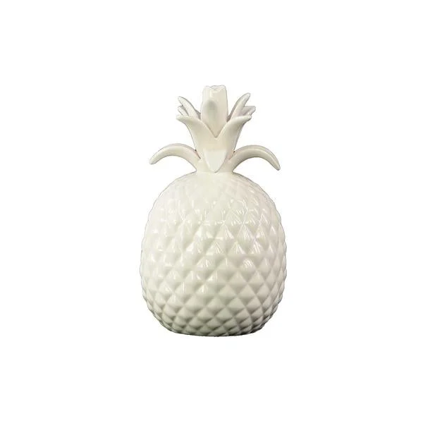 Benzara Porcelain Pineapple Fruit Design Figurine, Small, White