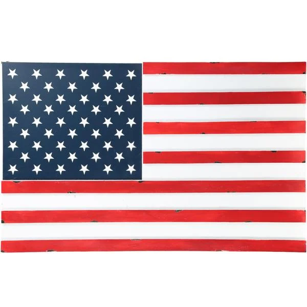 Benzara Wooden Rectangular Wall Art with American Flag Design, Multicolor