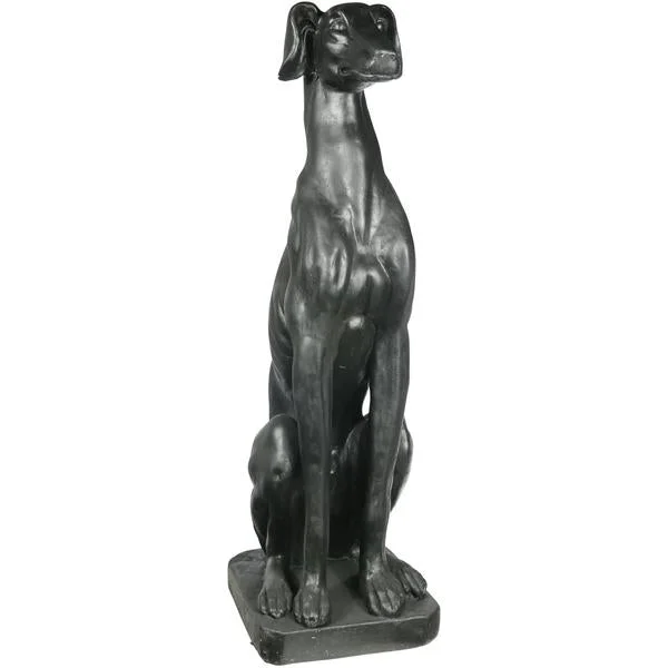 Benzara Fiberstone Sitting Dog Figurine with Block Base, Distressed Black