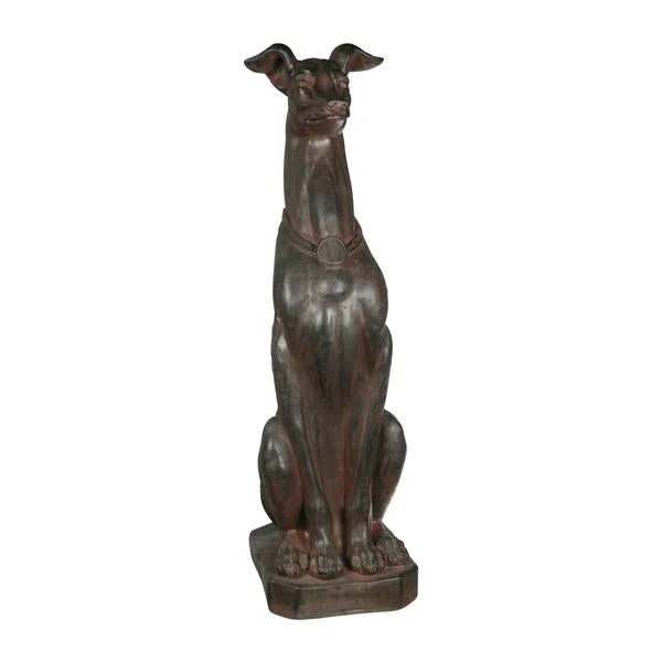 Benzara Fiberstone Sitting Dog Figurine with Collar, Distressed Brown