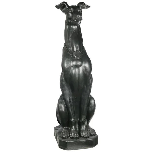 Benzara Fiberstone Sitting Dog Figurine with Collar, Distressed Black