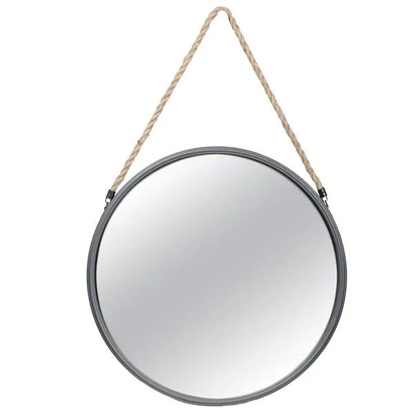 Benzara Round Metal Mirror with Rope Handle, Small, Gray