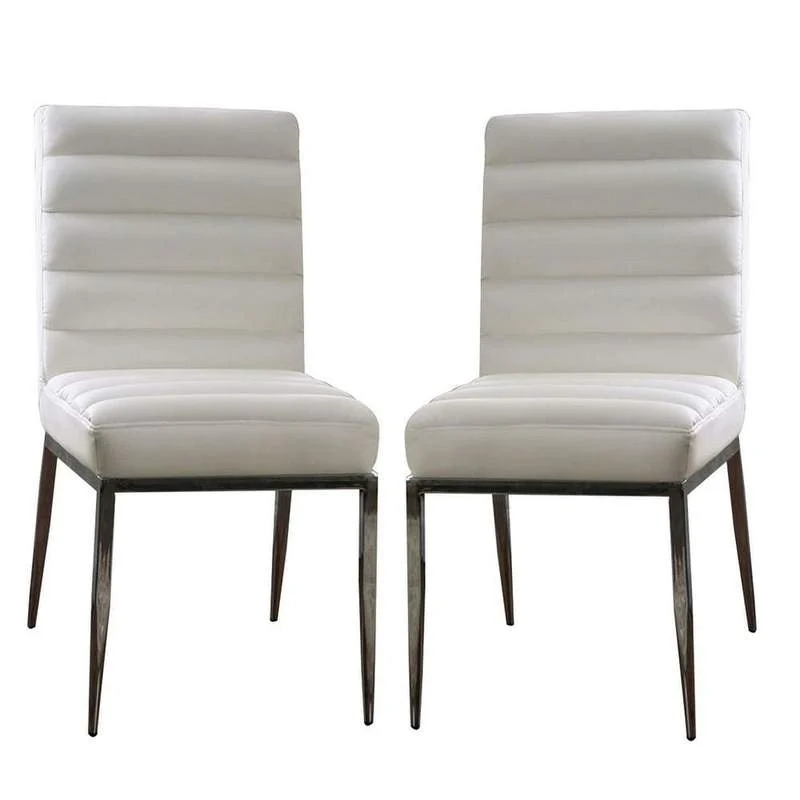 Benzara Leatherette Side Chairs with Horizontal Tufted Channels, Set of 2, White