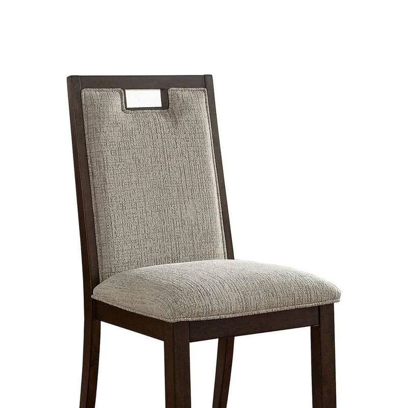 Benzara Wood and Fabric Padded Side Chair, Set of 2, Brown and Beige