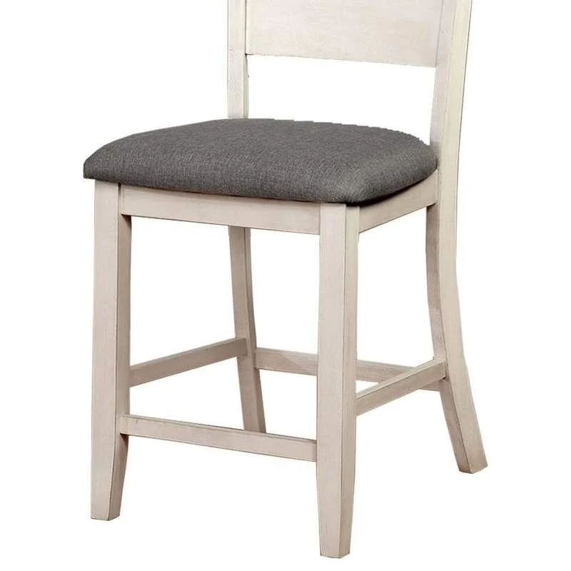 Benzara Slat Back Counter Height Chair, Set of 2, White and Gray