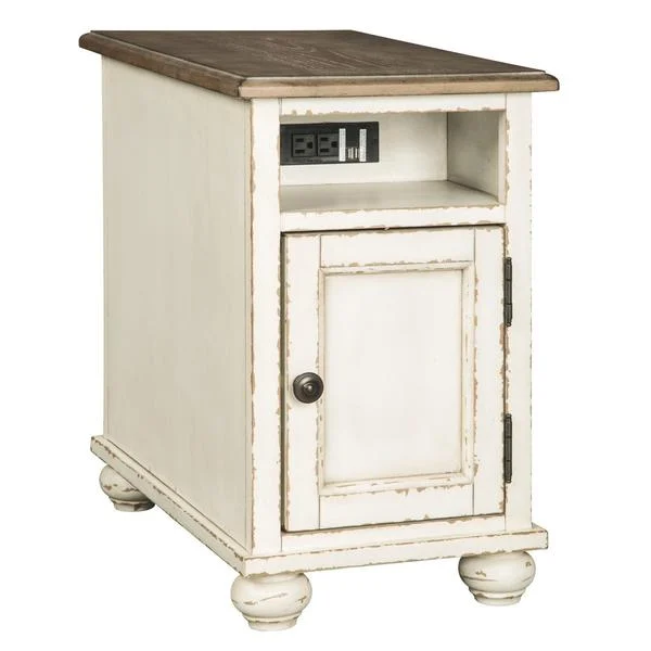 Benzara Wooden Chairside End Table with Door, Brown and Antique White