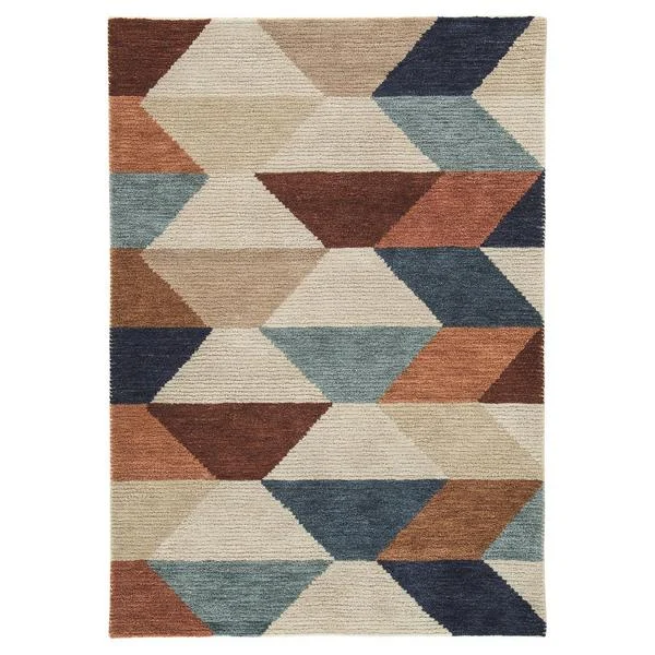 Benzara 84 x 60 Hand Tufted Woolen Rug with Hexagon Print, Multicolor