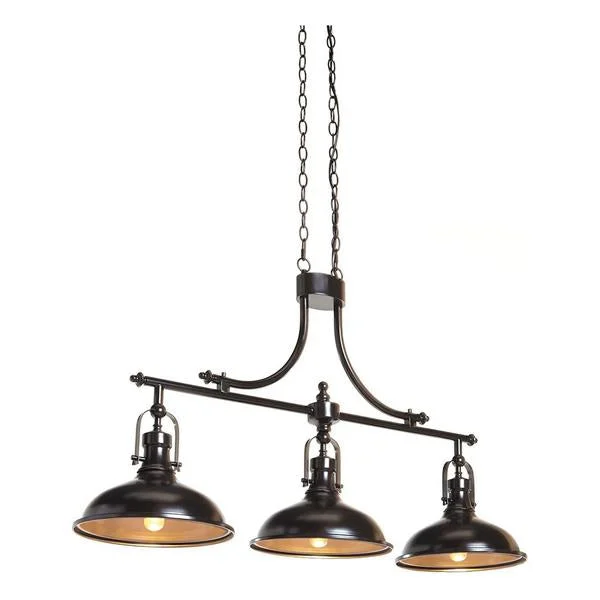 Benzara 3 Light Fixture Metal Pendant Light with Barn Shade, Bronze