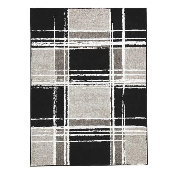 Benzara 84 x 63 Inches Polypropylene Rug with Geometric Design, Black and Gray