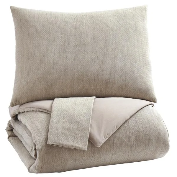 Benzara 3 Piece Diamond Quilted Cotton King Coverlet Set, Beige