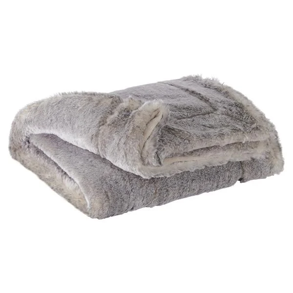 Benzara 60 x 50 Acrylic Throw with Faux Fur Embellishment, Set of 3, Gray and Beige
