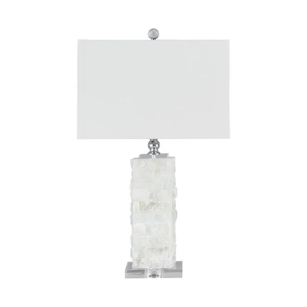 Benzara Hardback Shade Table Lamp with Acrylic Base, White and Clear