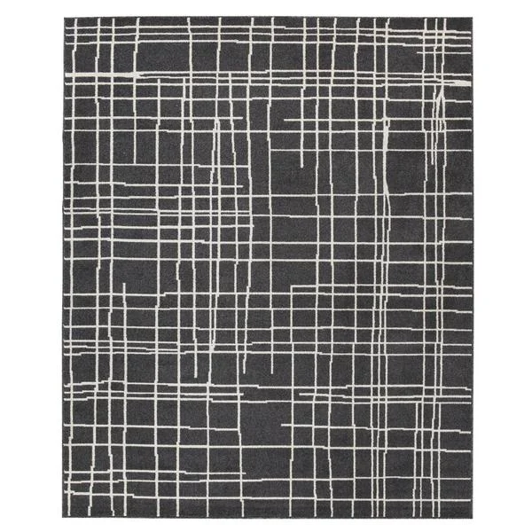 Benzara 84 x 60 Inches Polypropylene Rug with Abstract Lines, White and Black