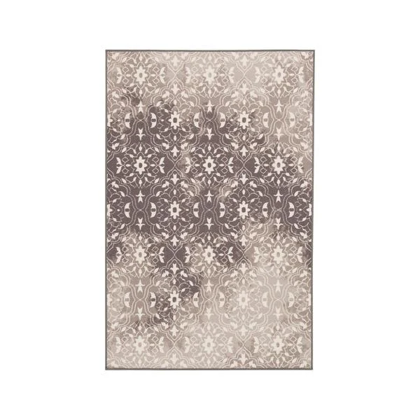 Benzara 81 x 52 Inches Nylon Rug with Ikat Pattern, Gray and White