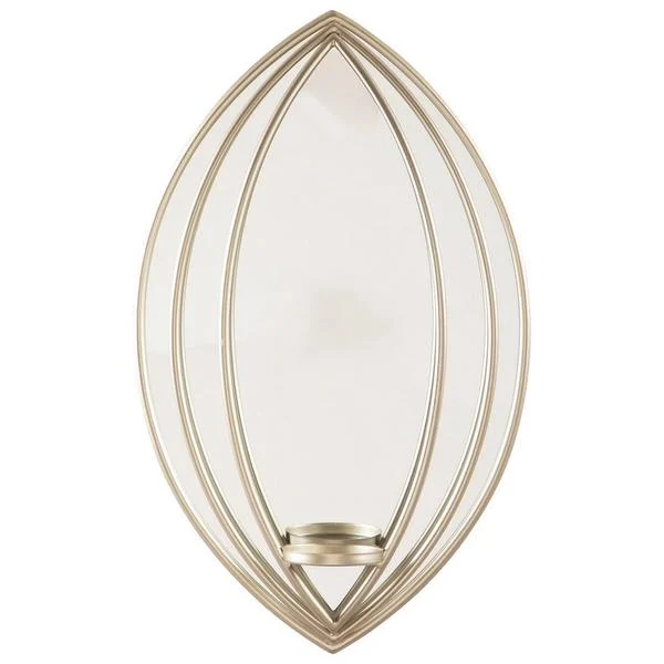 Benzara Caged Oval Metal Wall Sconce with Mirror Insert, Silver