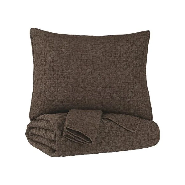 Benzara 3 Piece Diamond Quilted Polyester Queen Coverlet Set, Brown