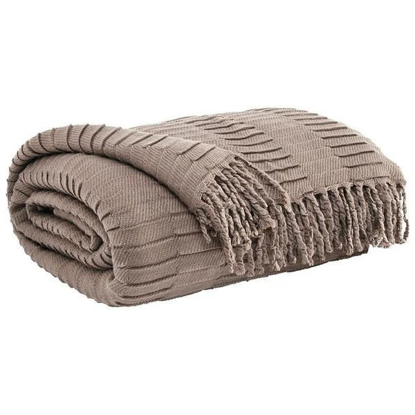 Benzara 60 x 50 Inches Acrylic Throw with Pleated Design, Set of 3, Brown