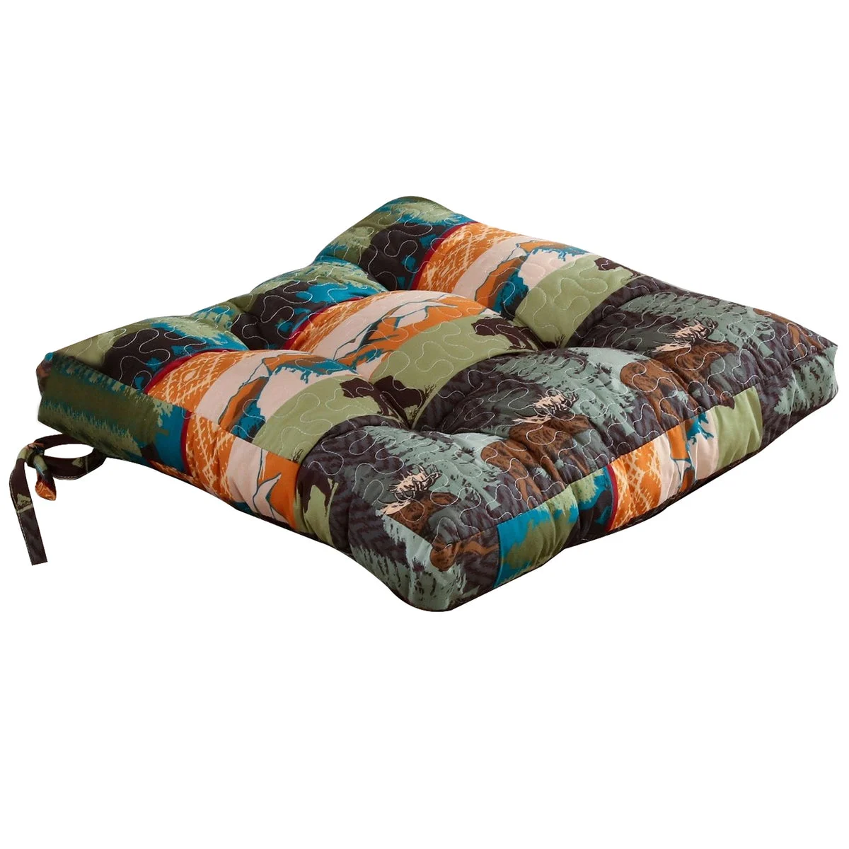 Benzara Vienna Bear Print Microfiber Thick Chair Pad with Tufted Details, Multicolor