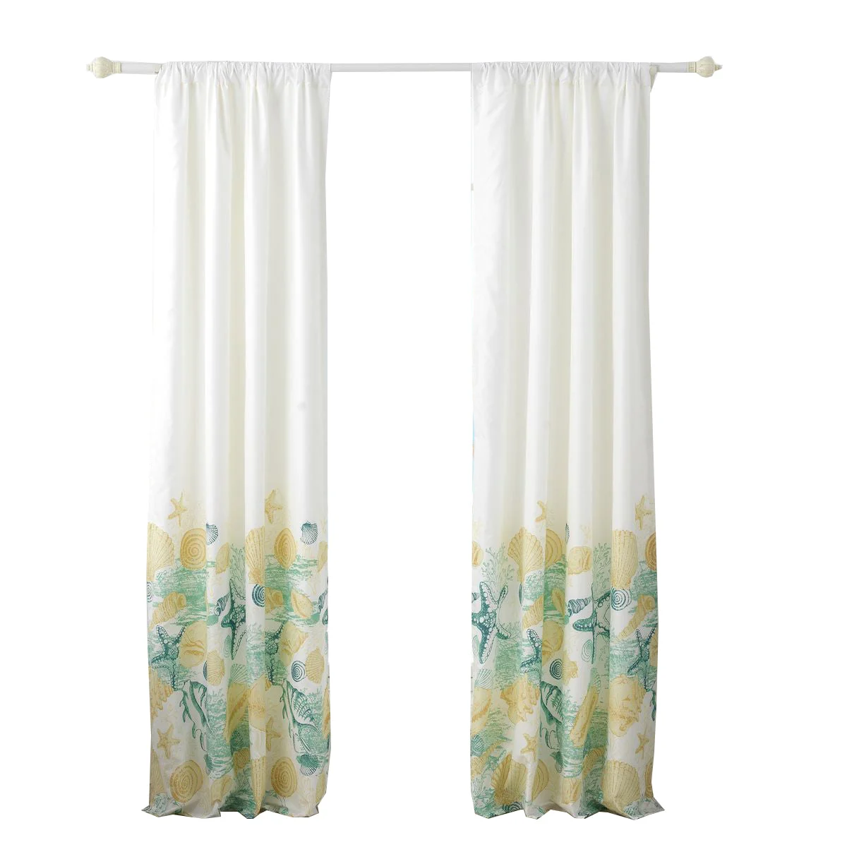 Benzara Elbe Fabric 4 Piece Panel Pair with Seashell Design, White
