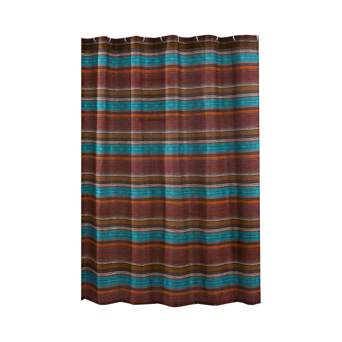 Benzara Oka Fabric Shower Curtain with Stripes and Button Holes, Orange and Brown
