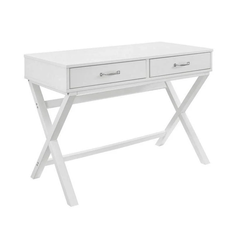Benzara 30 Inch 2 Drawer Wooden Desk with X Base, White