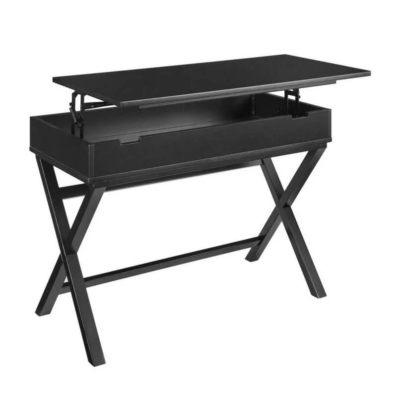 Benzara 30 Inch Lift Top Wooden Desk with X Base, Black