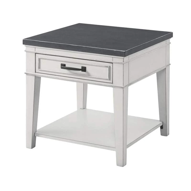 Benzara 24 Inch 1 Drawer End Table with Bottom Shelf, White and Brown