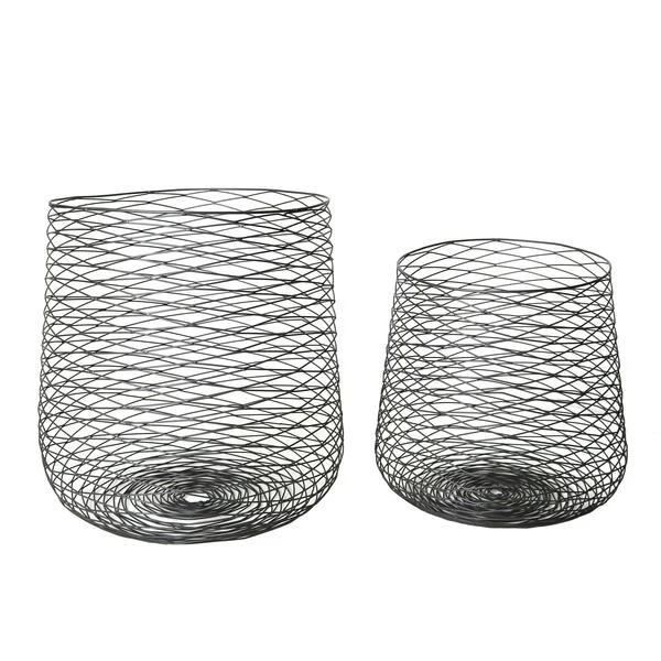 Benzara Metal Wire Basket with Stable Base, Set of 2, Black