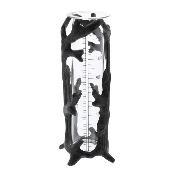 Benzara Metered Glass Watering Gauge with Twig Accent, Clear and Brown