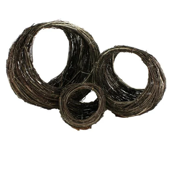 Benzara Willow Ellipse Shaped Twig Basket, Set of 3, Brown