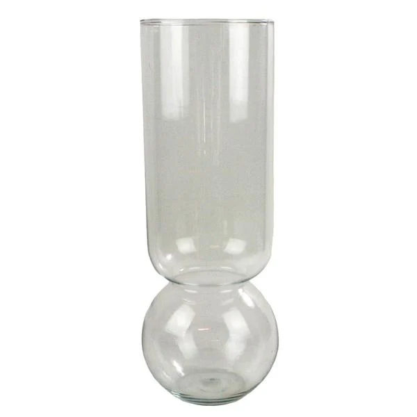 Benzara Cylindrical Glass Vase with Spherical Base, Clear