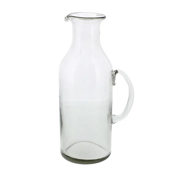 Benzara Flask Design Recycled Glass Carafe with Curved Handle, Clear