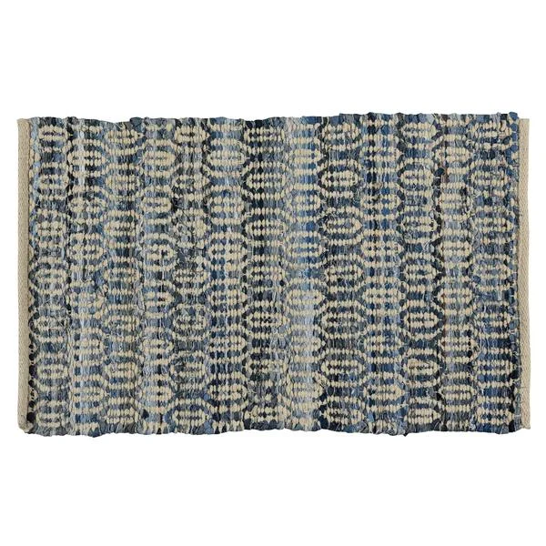 Benzara 25 x 40 Ogee Pattern Reversible Cotton Rug, Beige and Blue