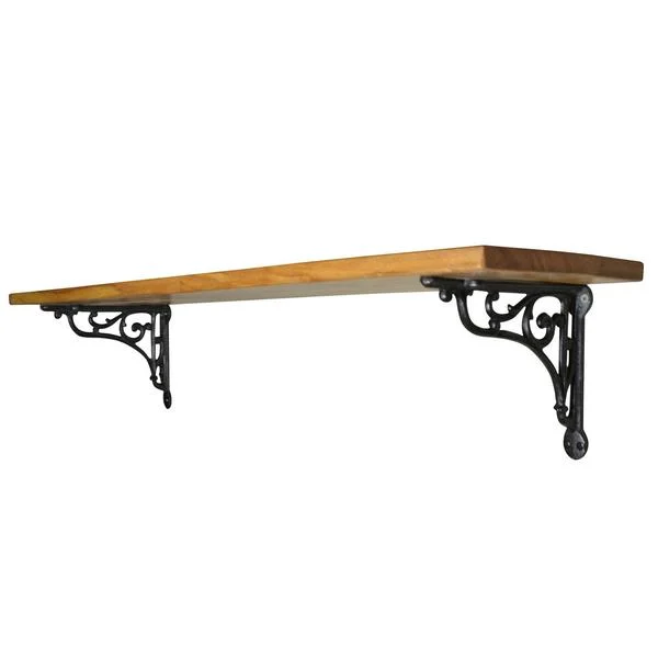 Benzara 36 Inch Scrolled Bracket Floating Wall Shelf, Brown and Black