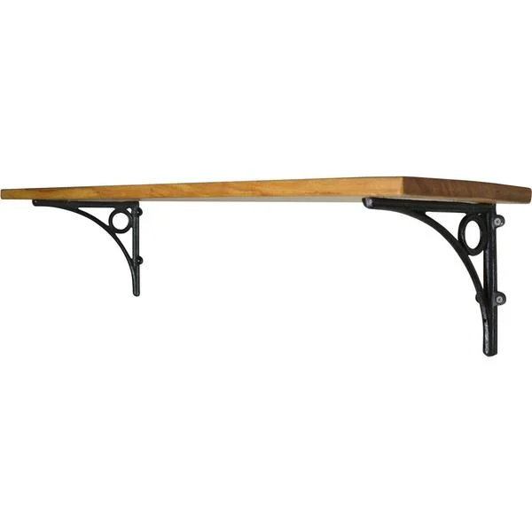 Benzara 36 Inch Floating Wall Shelf with Metal Bracket, Brown and Black
