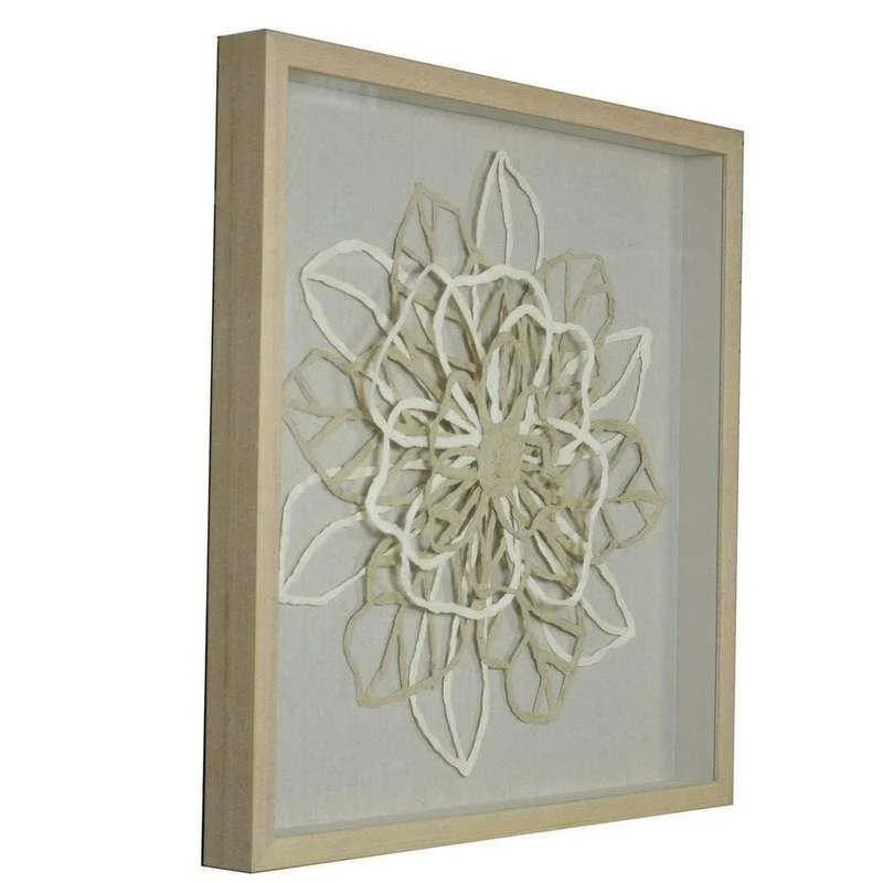 Benzara 15 x 28 Floral Design Shadow Box Wall decor, Brown and Gray