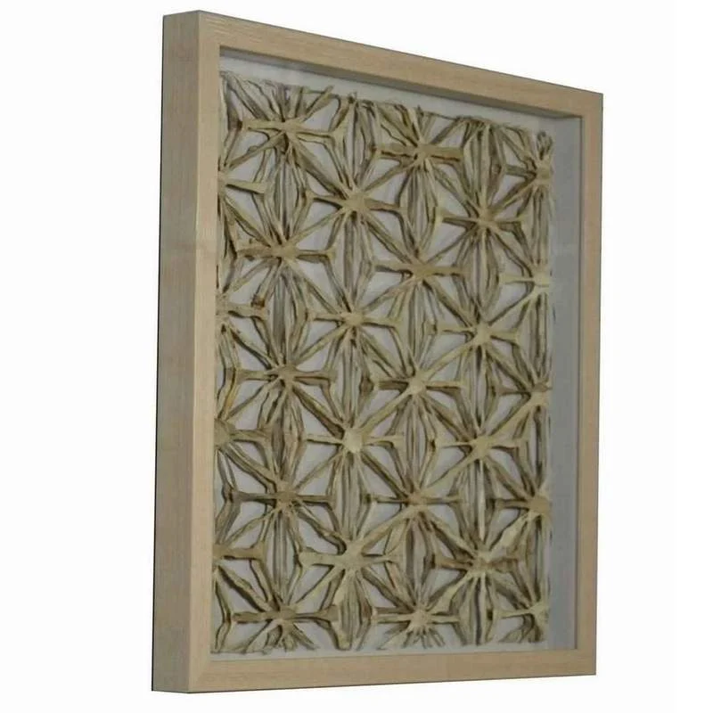 Benzara 24 x 14 Abstract Weaved Wooden Shadow Box Wall decor, Brown