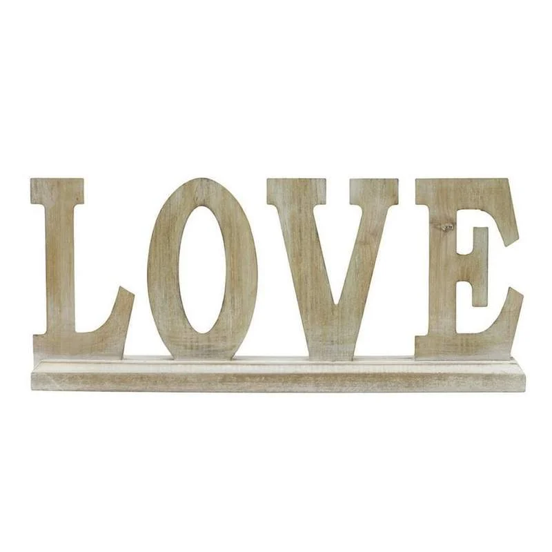 Benzara Wooden Tabletop decor with Carved LOVE Word, Beige