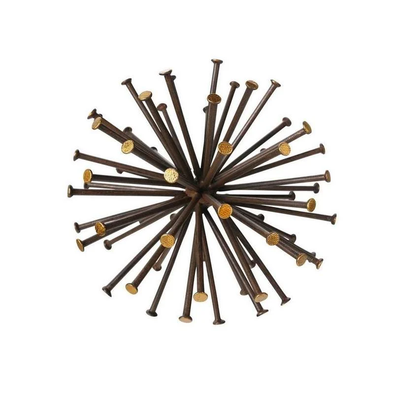 Benzara Round Sea Urchin Design Metal Sculpture, Medium, Dark Brown and Gold
