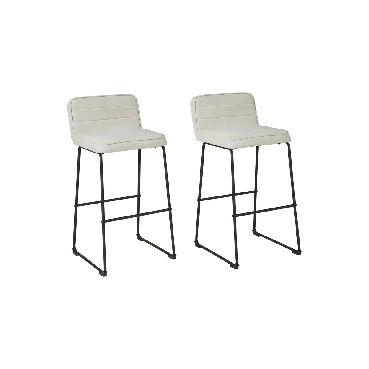 Benzara Channel Stitched Low Fabric Barstool with SLed Base, Set of 2, Gray