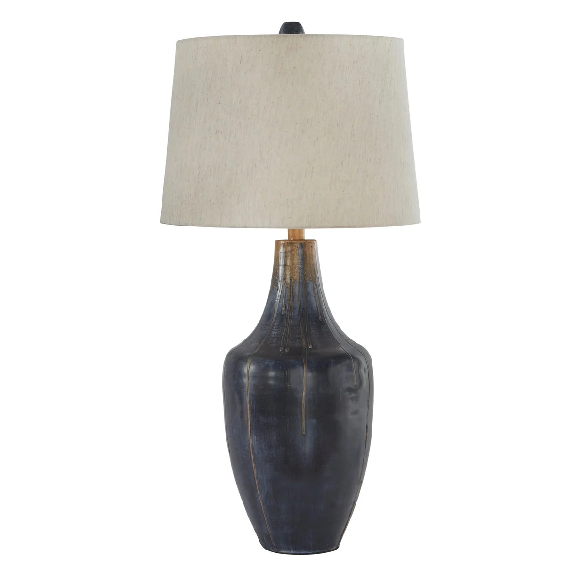 Benzara Drum Shade Table Lamp with Metal Curved Design Base, Blue