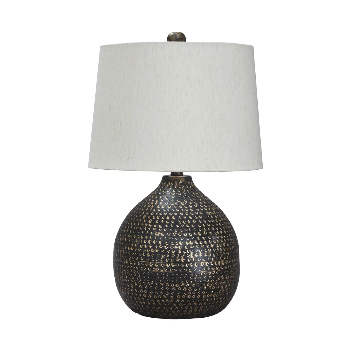 Benzara Pot Bellied Base Metal Table Lamp with Dotted Pattern, Black