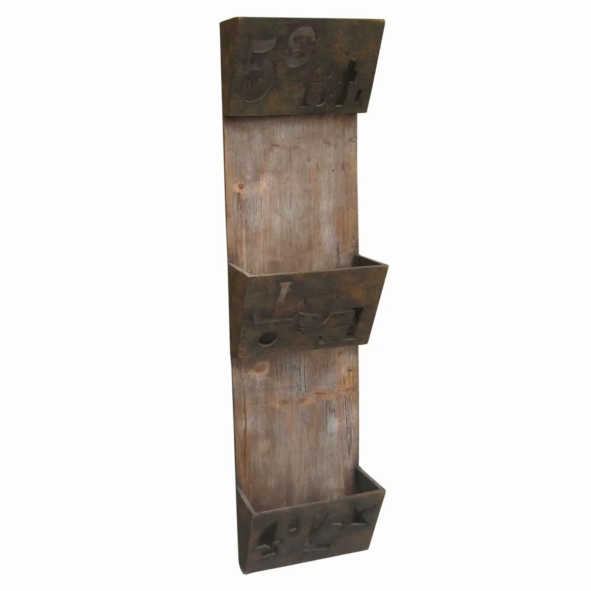 Benzara Industrial Style Wood and Metal Magazine Holder with Cutout Design, Brown