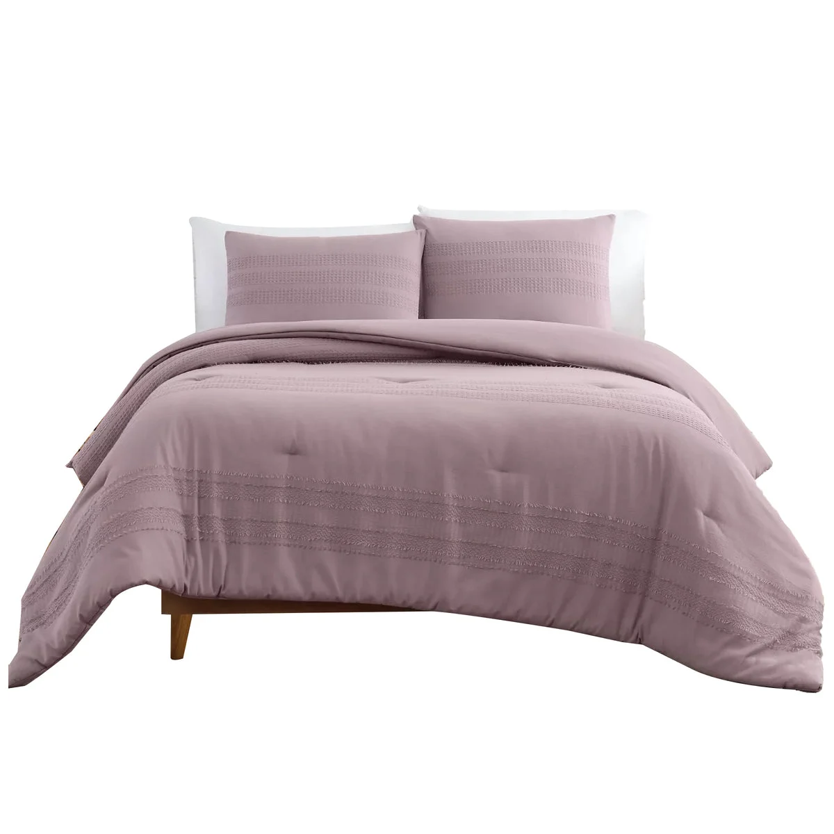 Benzara Ohio 3 Piece Queen Comforter Set with Fringe Details, Brown by