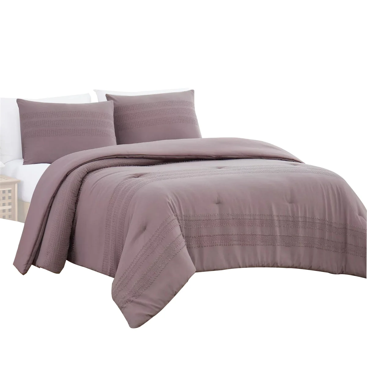 Benzara Ohio 3 Piece King Comforter Set with Fringe Details, Brown