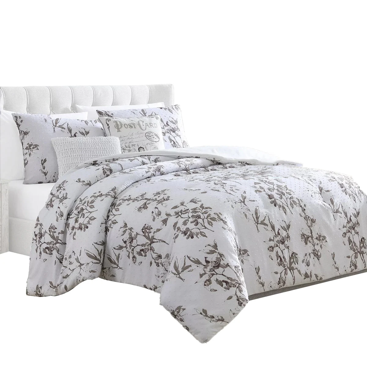 Benzara Ohio 5 Piece King Comforter Set with Floral Details, White