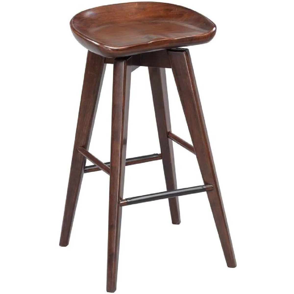Benzara BM61422 Contoured Seat Wooden Frame Swivel Barstool with Angled Legs, Natural Brown