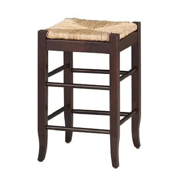 Benzara BM61435 Rush Woven Wooden Frame Counter Stool with Saber Legs, Beige and Dark Brown
