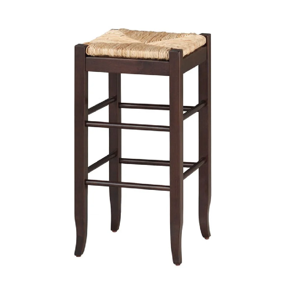 Benzara BM61436 Rush Woven Wooden Frame Barstool with Saber Legs, Beige and Dark Brown